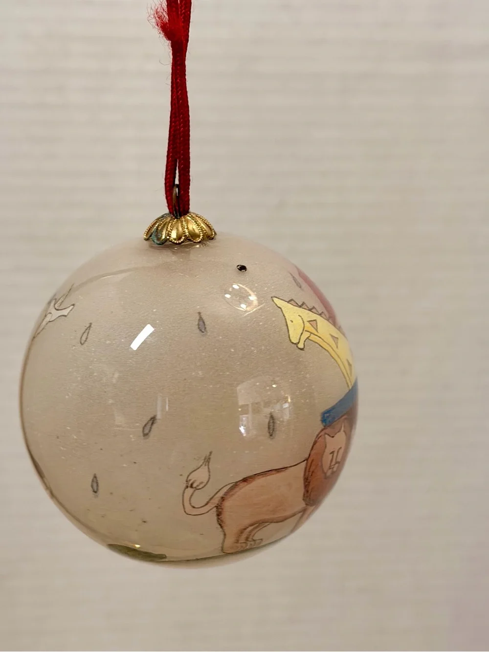 Vintage Hand Painted Glass Ornament Noah’s Ark